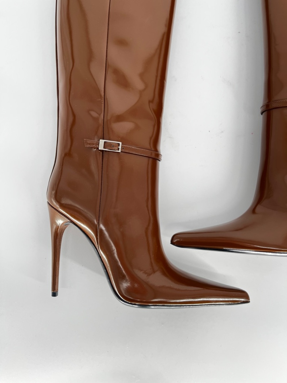 Saint Laurent Vendome 110 Knee High Stiletto Boots Buckle Brown - US 9 (EU 39) - Picture 4 of 13